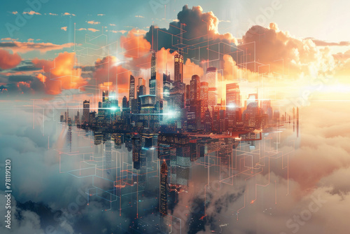 A metaverse city on clouds built on blockchain technology 