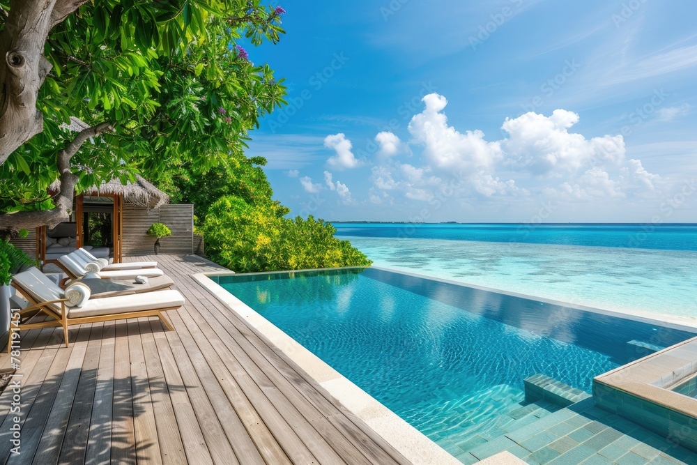 Fototapeta premium Luxury Villa with Infinity Pool Overlooking the Sea