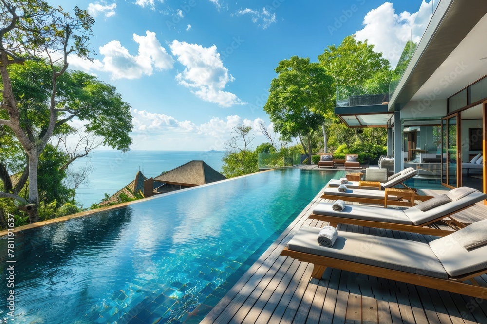 Fototapeta premium Luxury Villa with Infinity Pool Overlooking the Sea