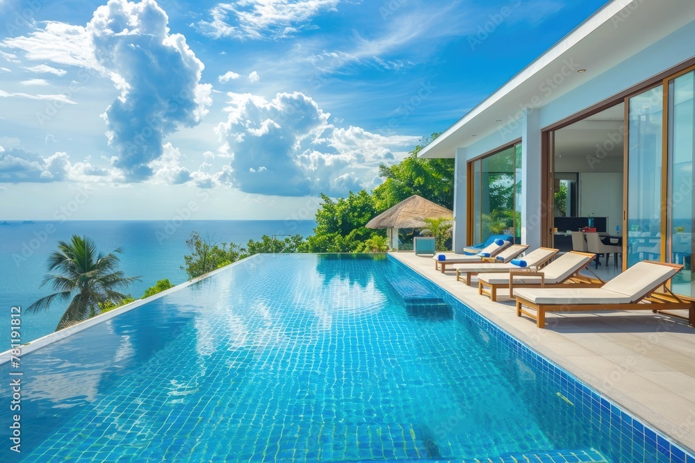 Fototapeta premium Luxury Villa with Infinity Pool Overlooking the Sea