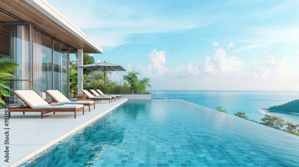 Fototapeta premium Luxury Villa with Infinity Pool Overlooking the Sea