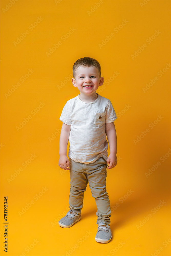 Cute little boy on yellow background
Cute little boy on yellow background