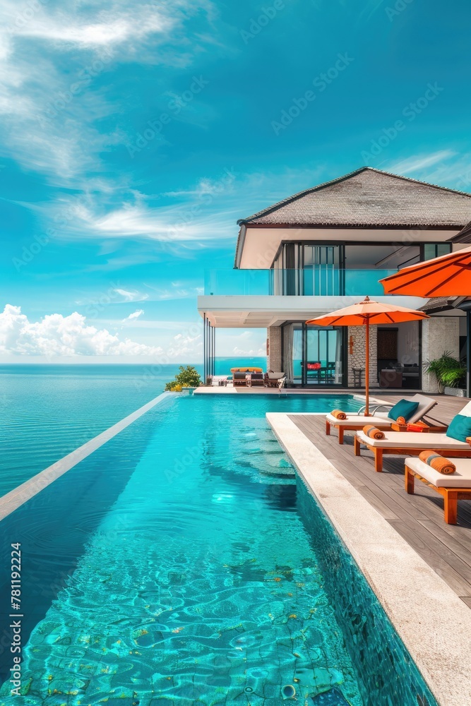 Fototapeta premium Luxury Villa with Infinity Pool Overlooking the Sea