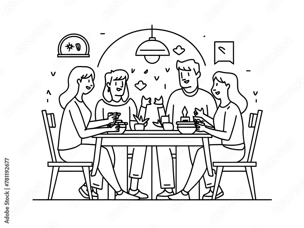 Illustration of friends in restaurant