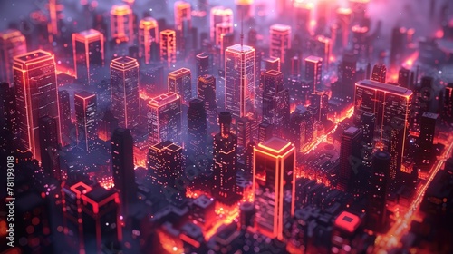 A breathtakingly futuristic cityscape alive with neon light circuits and glowing high-rises  evoking a sense of advanced urban technology. Generative AI
