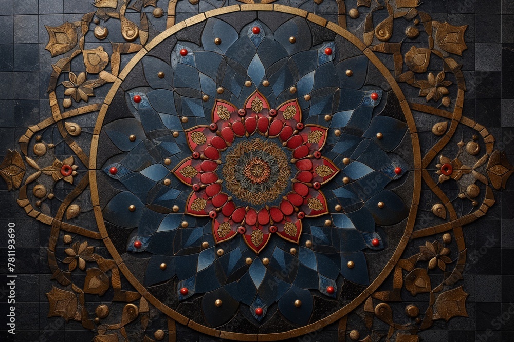 Beautifully lit mandala artwork in intricate colors, AI-generated