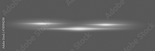  White line effect, laser light and flare flash. Movement of the light line. On a transparent background.