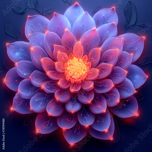 AI generated illustration of a beautiful flower with glowing petals in the middle