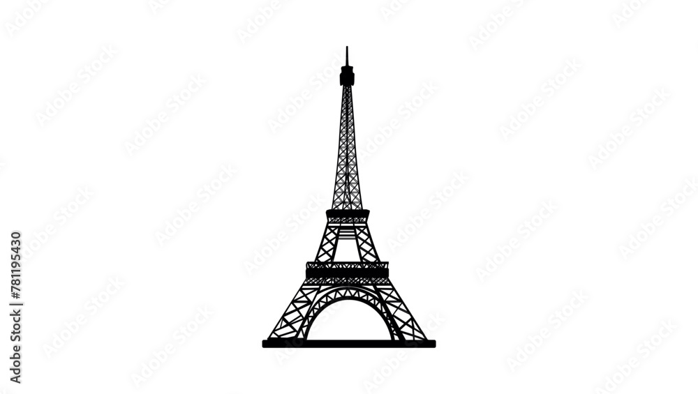 Eiffel Tower emblem, black, isolated silhouette