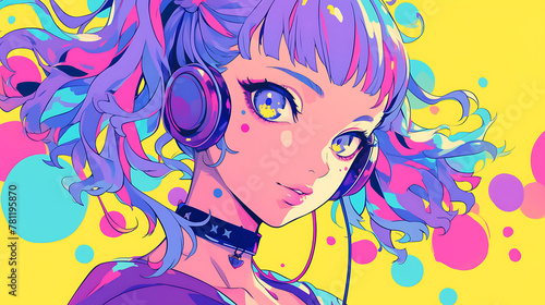 Cool Anime girl listening lofi hip hopmusic with headphones background . generative ai