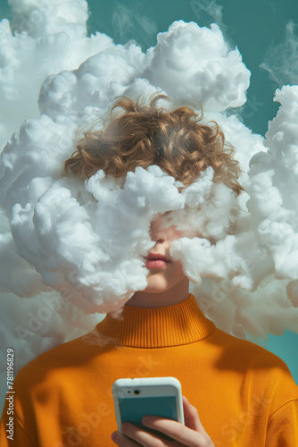 Surreal depiction of teenage smartphone addiction. Generative AI image