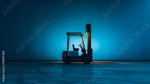 fork truck moving through a darkened area at night time, with low light
