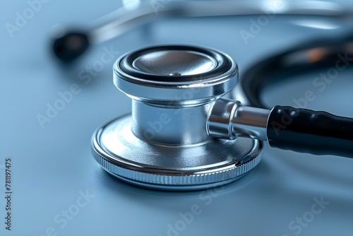a stethoscope on a blue surface with a black cord photo