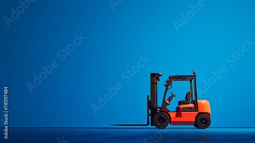 forklifter moving on blue surface with one person moving along photo