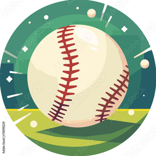 A baseball is shown in a blue background. The ball is white and red