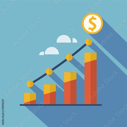 A dollar sign is on top of a graph that shows a line going up. The graph is divided into four sections, with the top section being the smallest and the bottom section being the largest