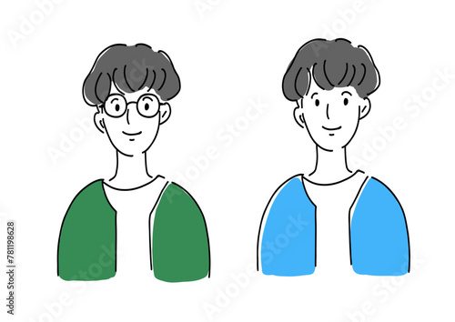 人物イラスト　中性的　メガネ　ベクター　シンプル　落書き