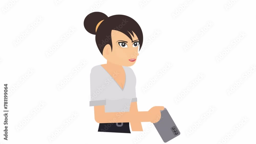 Woman with a phone. Animation to take pictures on a mobile phone, alpha channel. Cartoon Woman with a phone. Animation to take pictures on a mobile phone, alpha channel. Cartoon