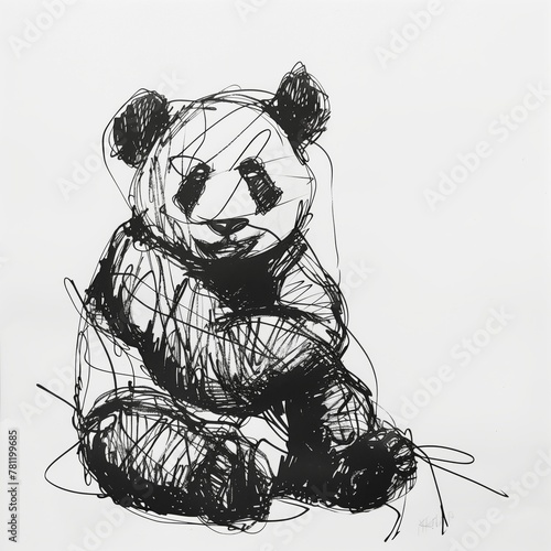 Panda in hand drawn  handwritten style on white background