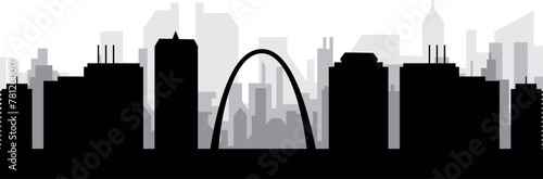 Black cityscape skyline panorama with gray misty city buildings background of ST. LOUIS, UNITED STATES