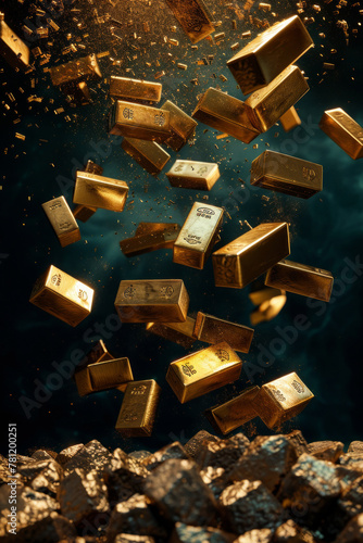 Gold bar falls from the top © grey