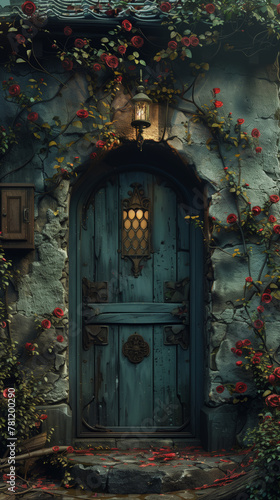 An Enchanted Cottage Entrance, Tenderly Adorned With Blooming Roses, A Whisper Of Mysteries Untold
