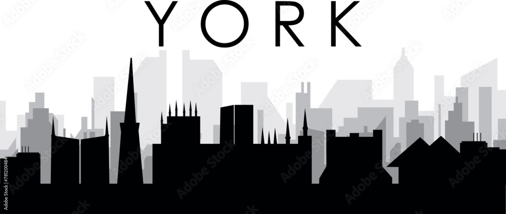 Fototapeta premium Black cityscape skyline panorama with gray misty city buildings background of YORK, UNITED KINGDOM
