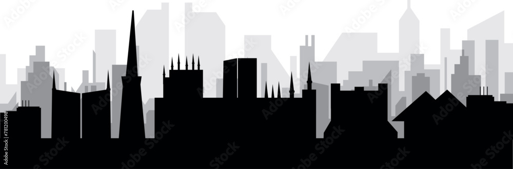 Fototapeta premium Black cityscape skyline panorama with gray misty city buildings background of YORK, UNITED KINGDOM
