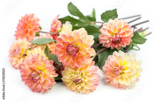A bouquet of yellow and pink dahlias flowers