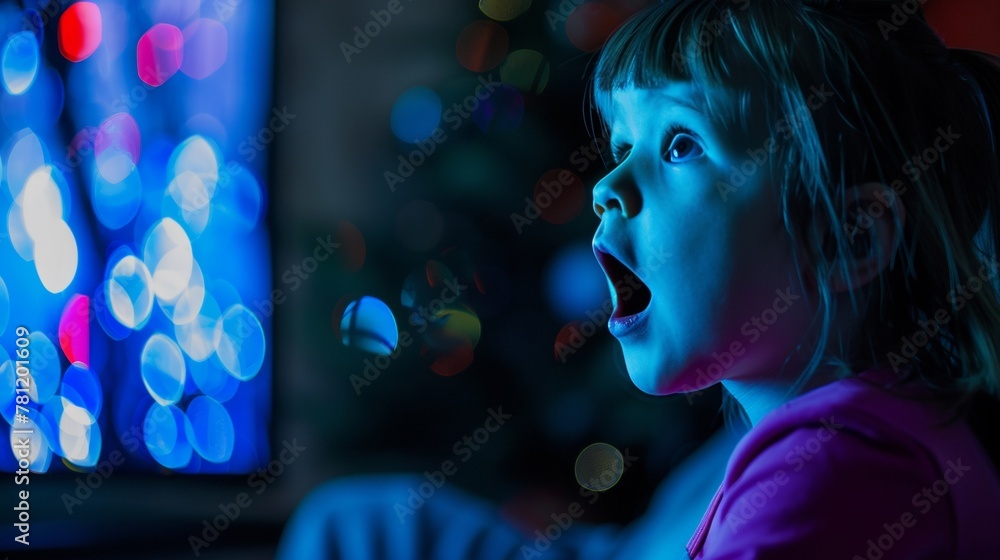 A young girl displaying a surprised expression on her face