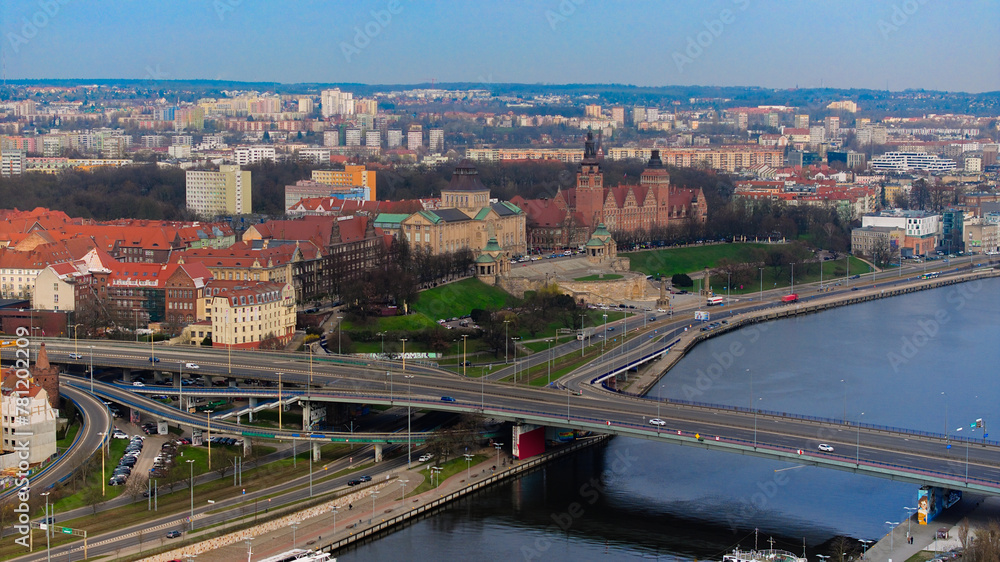 A photo of Szczecin taken by a drone on a March day.
