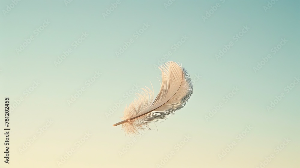Feather drifting down against a backdrop of clear
