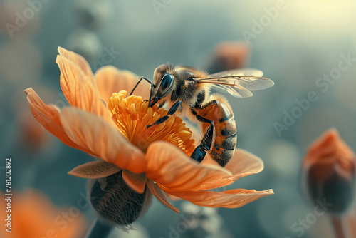 A photo of the moment a bee and a flower first touch, a cosmic collision that sparks the cycle of li photo