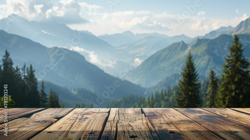 Empty beautiful wood table top counter on mountain background