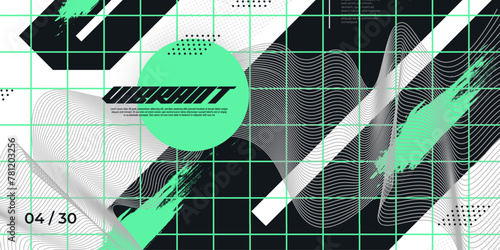 Abstract Creative Geometric Background with Brush Illustration in Black and Green Color. Creative Design Suitable for Sports Banner or Poster