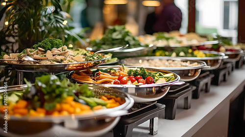 Dishes on a table at a buffet for a wedding, Conference in a hotel,Restaurants food , blur effect © YOUCEF