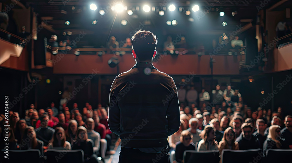 Motivational Speaker Standing in front of to many people in audience, event professional Motivational Speaker Standing in front of to many people in audience, event professional
