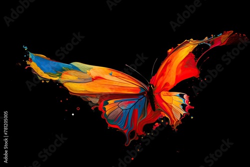 Butterfly in mid-flight, with wings frozen in vibrant hues. The fast shutter speed and vivid colors draw inspiration from the energy and palette of wildlife