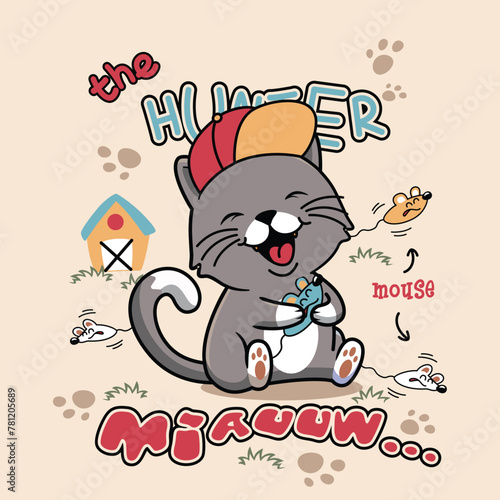 cute cat mouse hunter vector