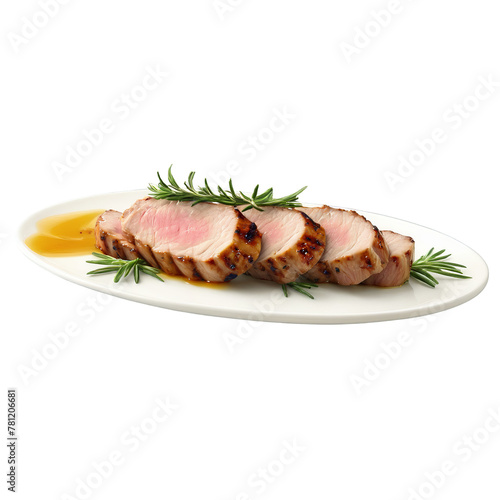 Grilled pork tenderloin with a honey garlic glaze and a sprig of rosemary Summer food