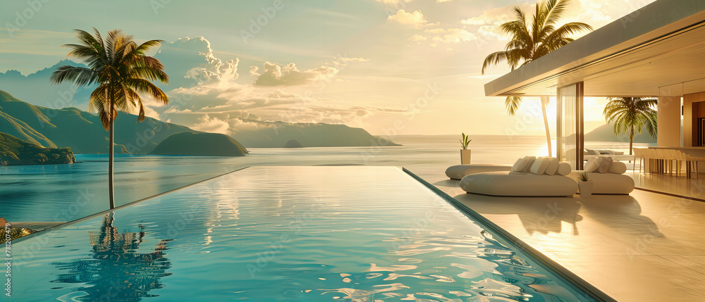 Infinity Pool Overlooking the Ocean at Sunset, Providing a Breathtaking View and Serene Atmosphere for a Luxurious Escape