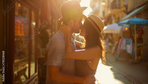 Young lovers couple in love hugging and kissing Romantic couple in love kissing in Venice, Italy - Tourists having fun on city street at holiday - People, love and holidays concept