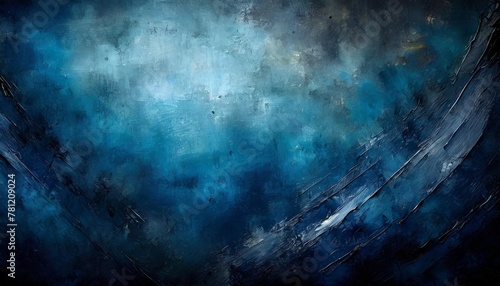 dark blue grungy canvas background or texture with dark vignette borders photo