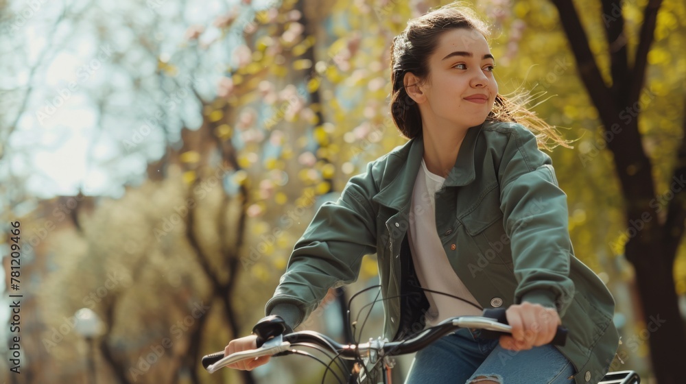 Woman on the bicycle, spring time Woman on the bicycle, spring time