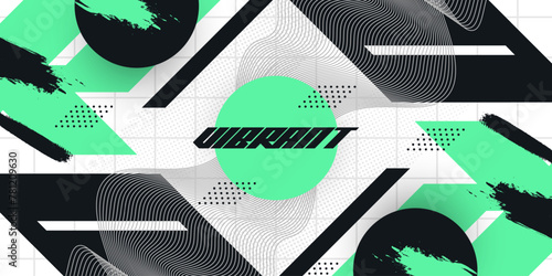 Abstract Creative Geometric Background with Brush Illustration in Black and Green Color. Creative Design Suitable for Sports Banner or Poster