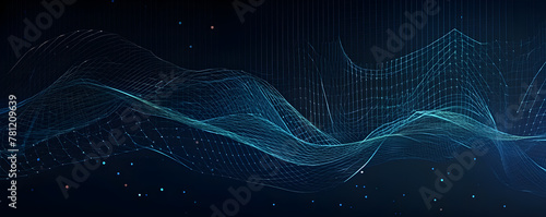 A fluid motion of intertwined points and lines creates a dynamic wave against a blue abstract background, symbolizing the continuous evolution of information in the digital sphere.