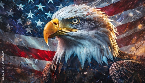 vector american bald eagle in fron of usa flag patriotic symbol of united states of america concept art photo