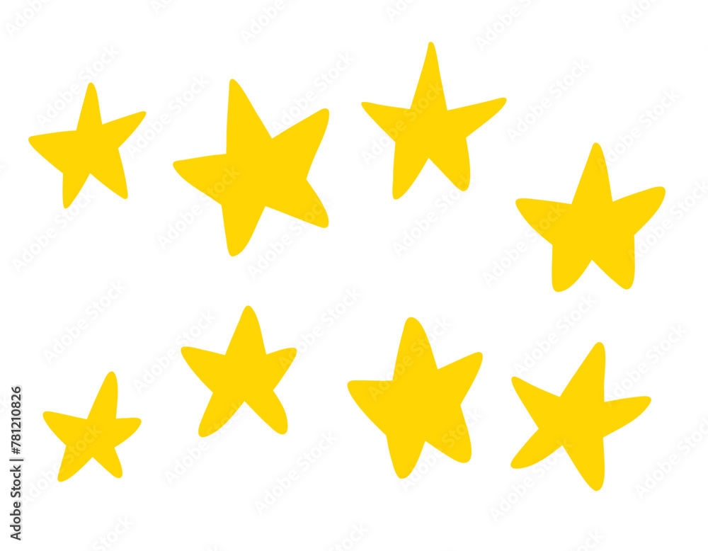 Vector set of different yellow stars on a white background. Hand drawn doodle elements. Stars are painted by hand Vector set of different yellow stars on a white background. Hand drawn doodle elements. Stars are painted by hand