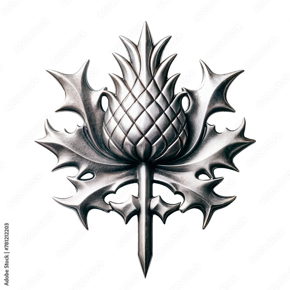 Scottish Thistle Metal Silver Isolated Cutout Symbol of Scotland