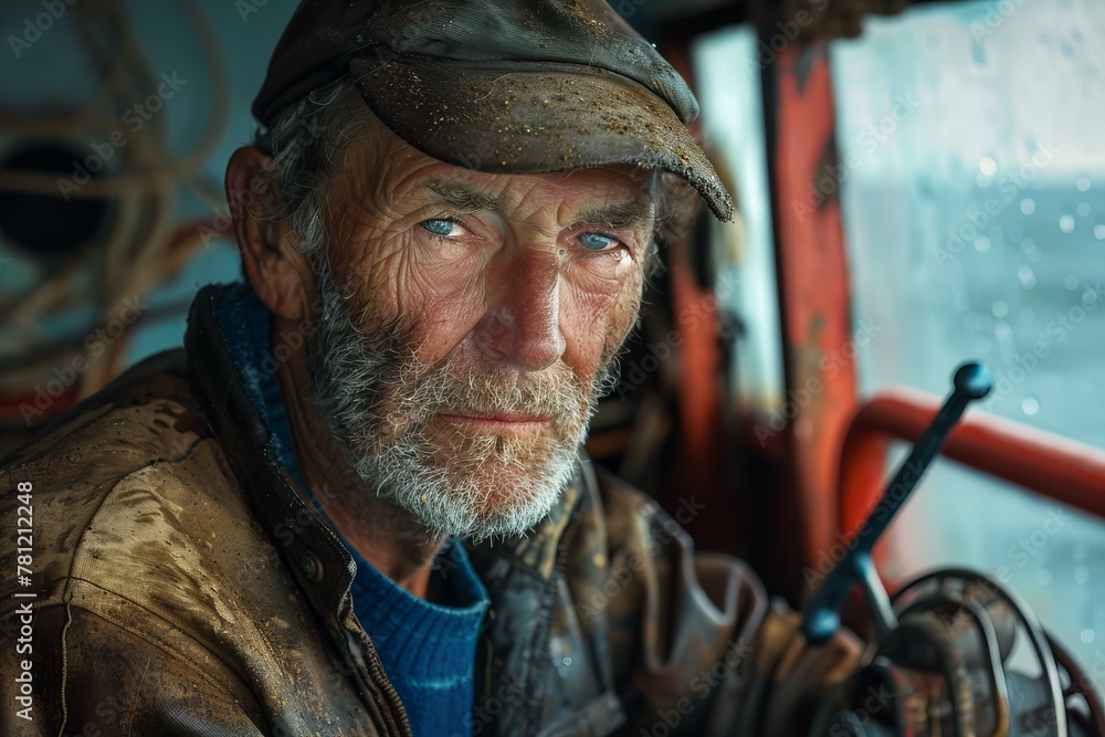 Elderly fisherman with weathered features portrait. Life experience and storytelling concept. Elderly fisherman with weathered features portrait. Life experience and storytelling concept.